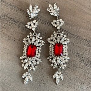 Red and Clear Rhinestone Earrings